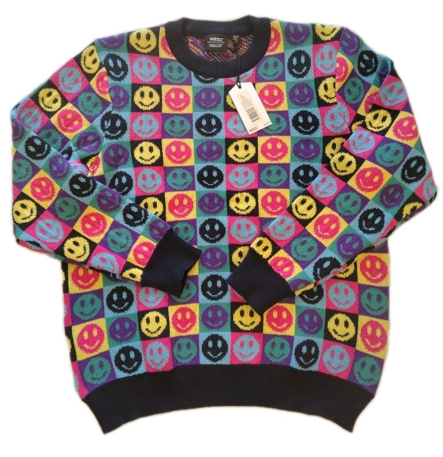 WESC Leon Pop Smiley Face Sweater Parisan Nights Sweden Men’s XL NWT Unisex