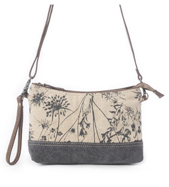 Myra #2567 Canvas, Denim, Leather 10.5″x1″x7″ Crossbody Bag~Danity Delight~Pkts