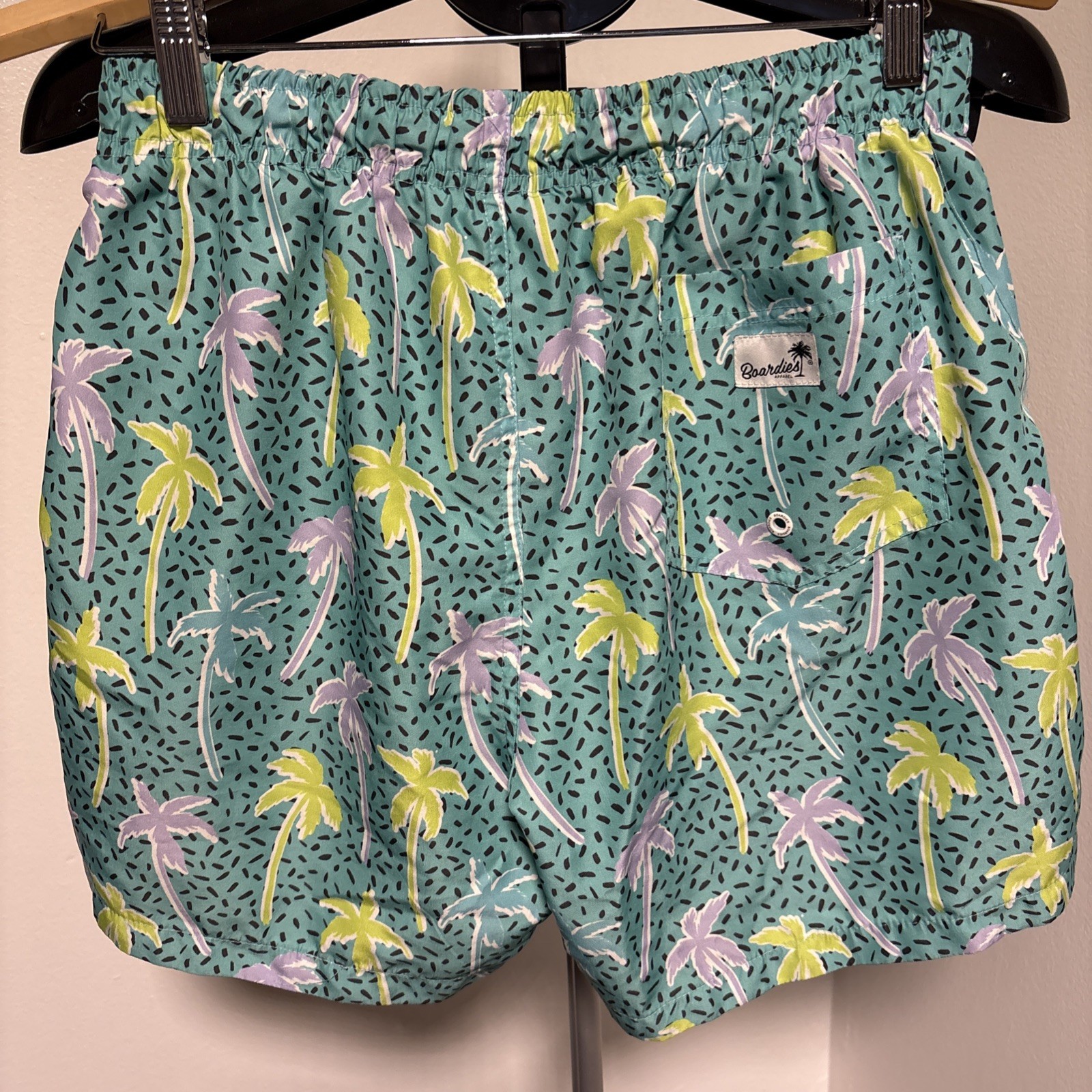 Boardies Apparel Mens L Green Swimmer Mesh Lined Swim Trunks Shorts Palm trees