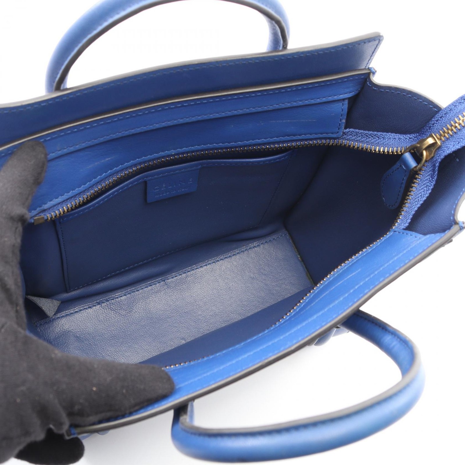 CELINE Luggage Nano Shopper Shoulder Crossbody Handbag 168243 leather Blue Used