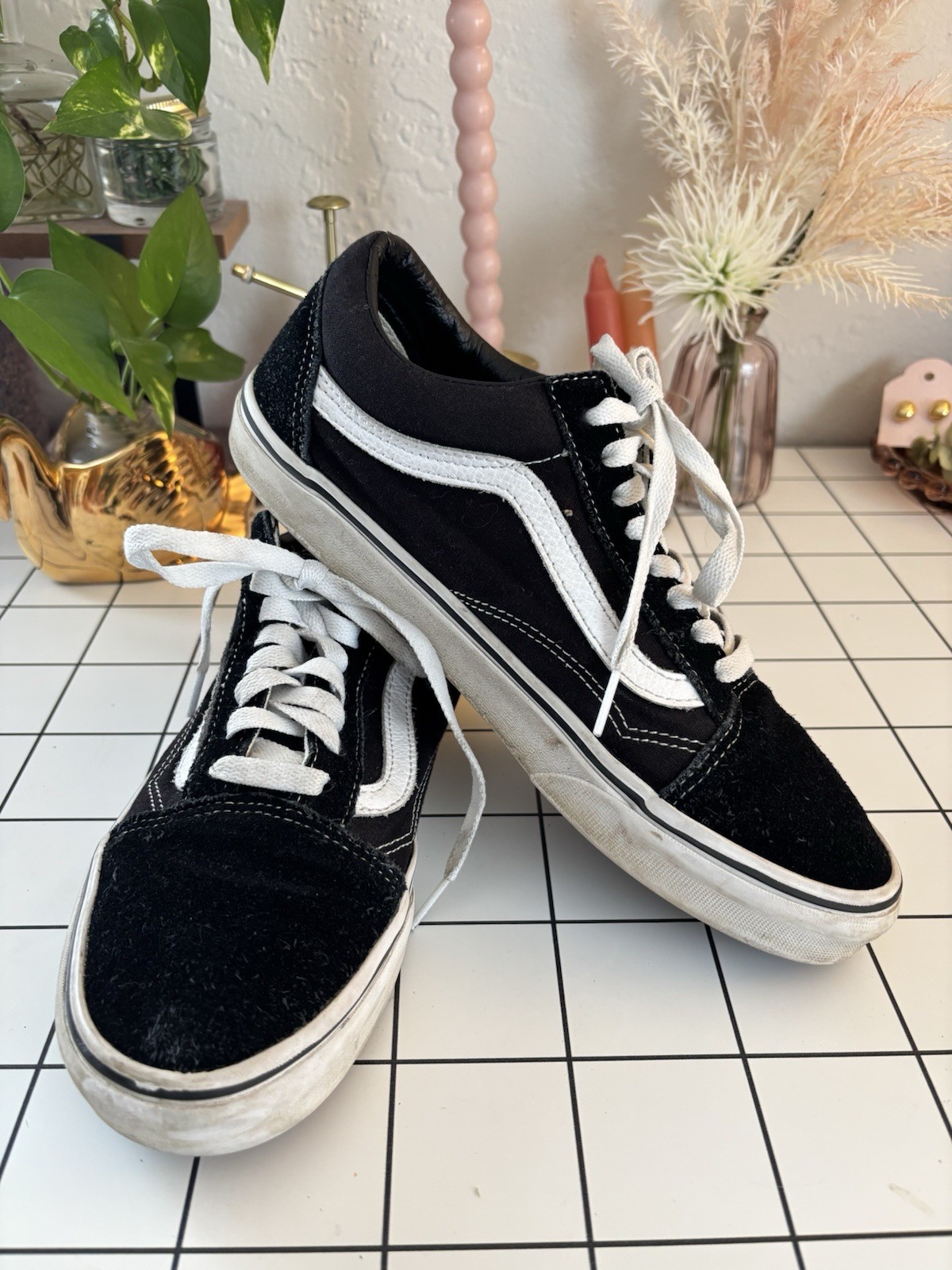 VANS OFF THE WALL SNEAKERS Old Skool Low Black/White Shoes Men 8.0/Women 9.5