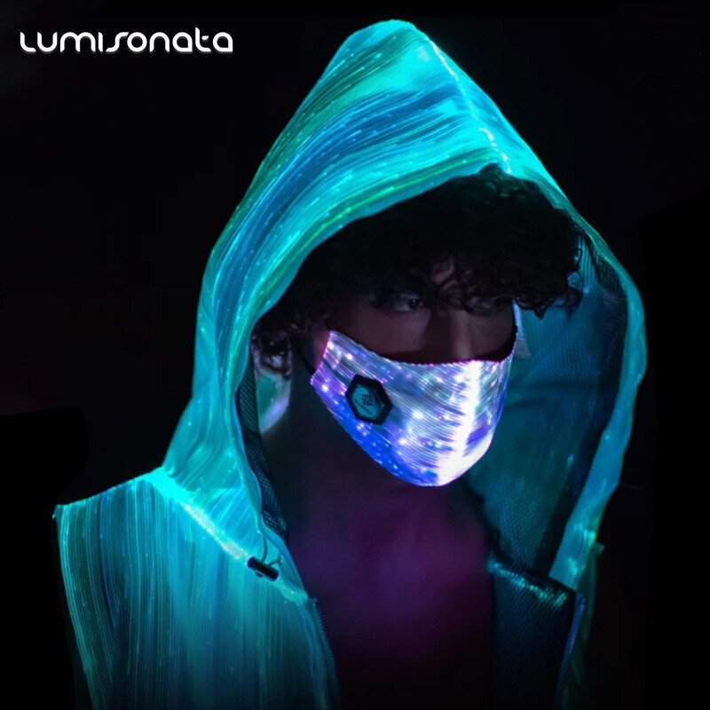 Men Luminous Optic Fiber Vest Party LED Hoodies Show RGB Lights Costume Clothing