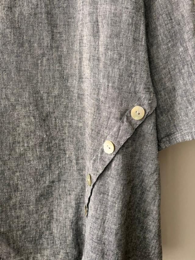 For Cynthia Gray Linen Blend Asymmetric Tunic Top Blouse 1X Lagenlook Coastal