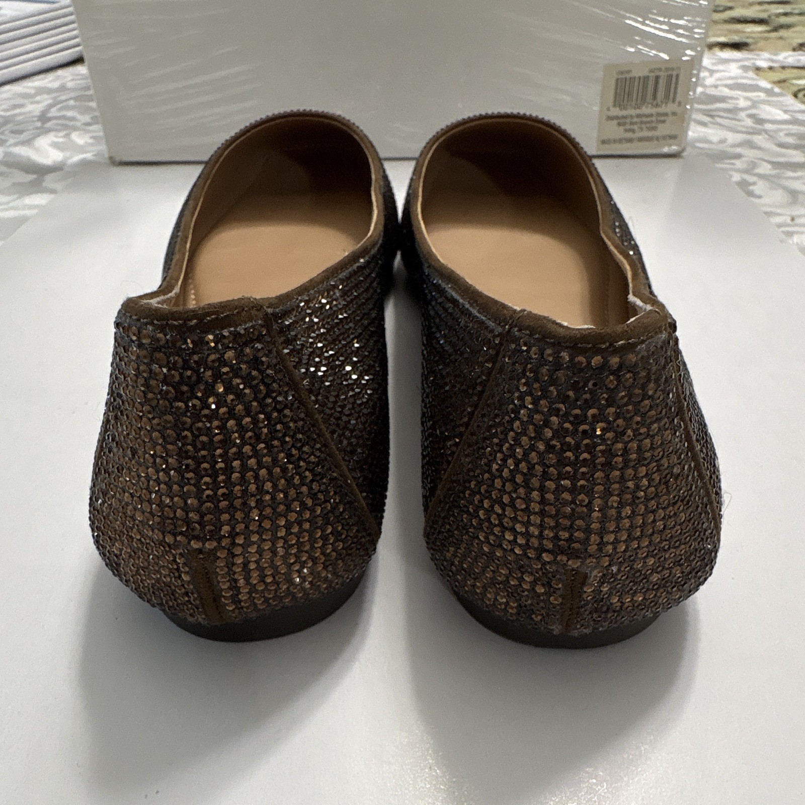 INC Bronze Fabric Rhinestone Ballet Flats Slip-On Almond Toe Women’s US 9