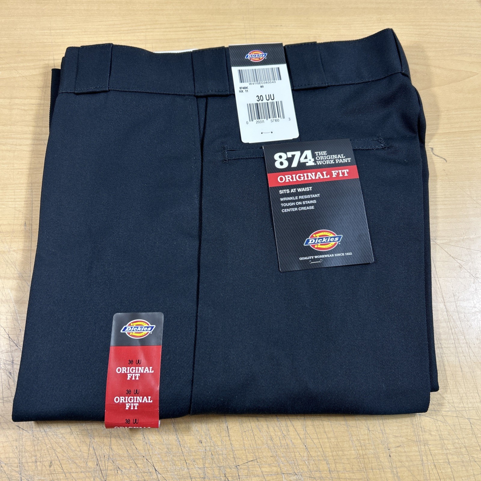 Dickies Pants Mens Size 30 UU (Unhemmed) Black 874 Original Fit (6517)