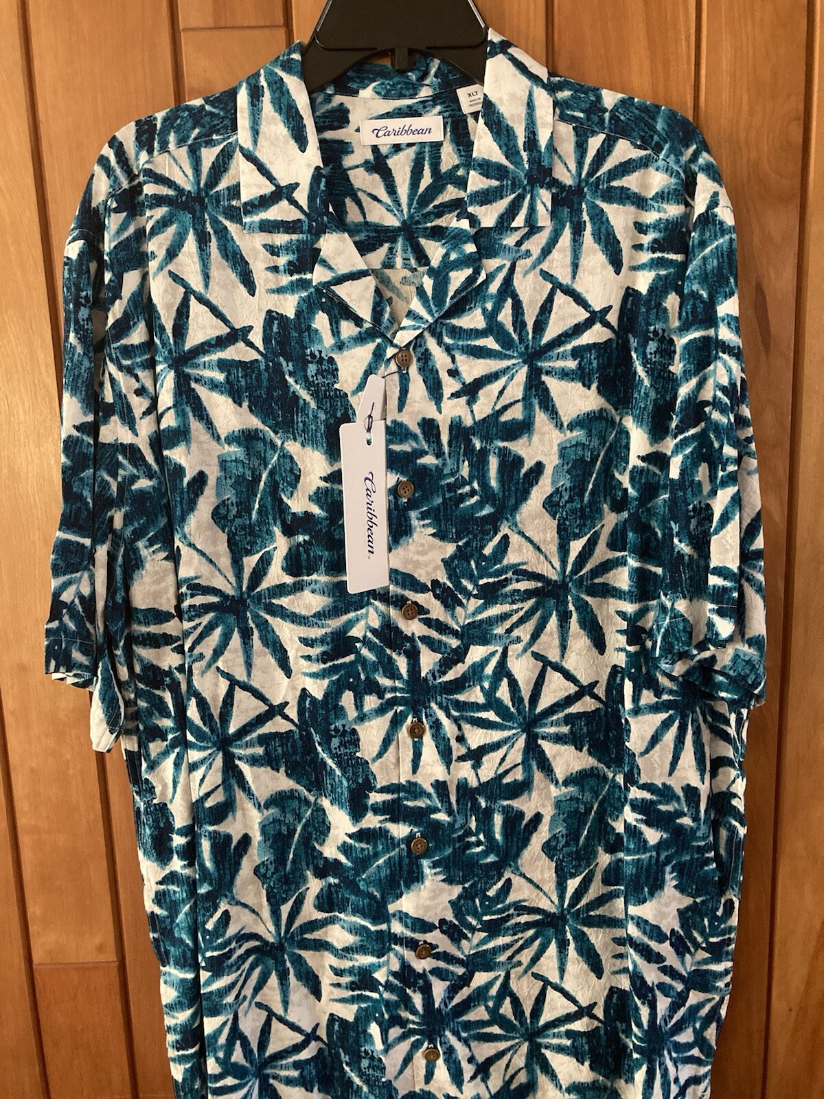 New Roundtree Yorke Caribbean XLT Hawaiian Cruise Shirt Tropical Turquoise Rayon