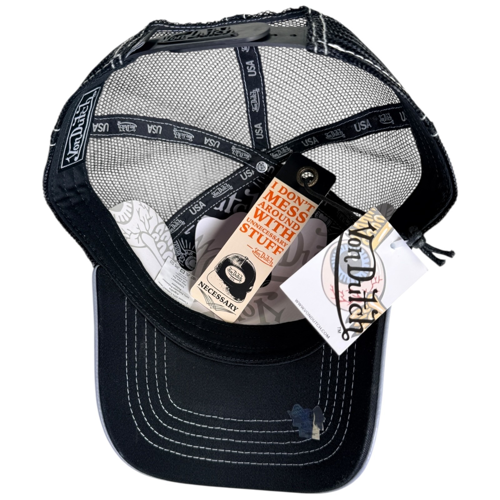 Von Dutch Hat SnapBack BIKER Trucker Mesh, PIPING TRIM, Patch Black NEW W/ TAGS!