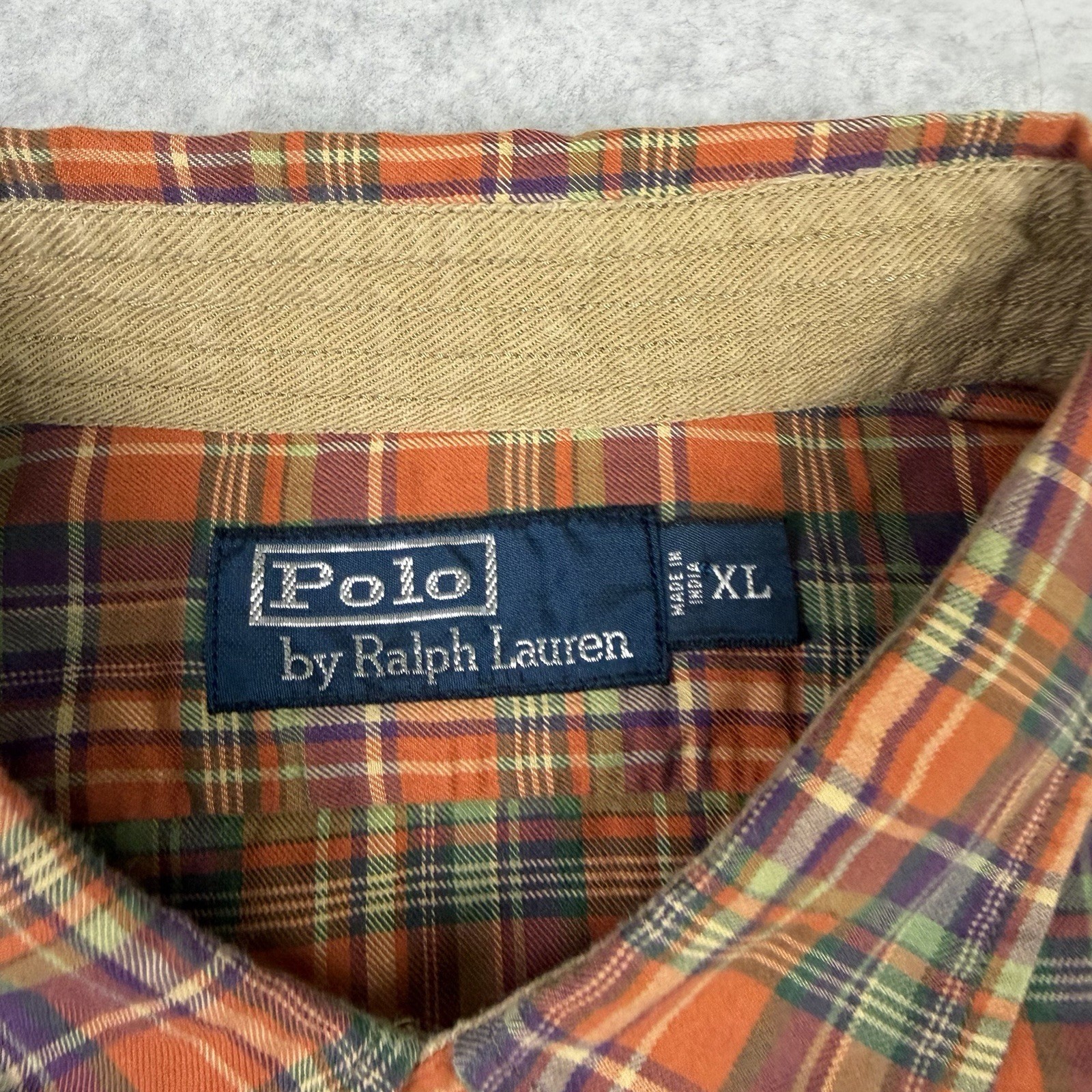 Polo Ralph Lauren Polo Country Shirt Mens XL Orange Plaid Leather Elbow Pads
