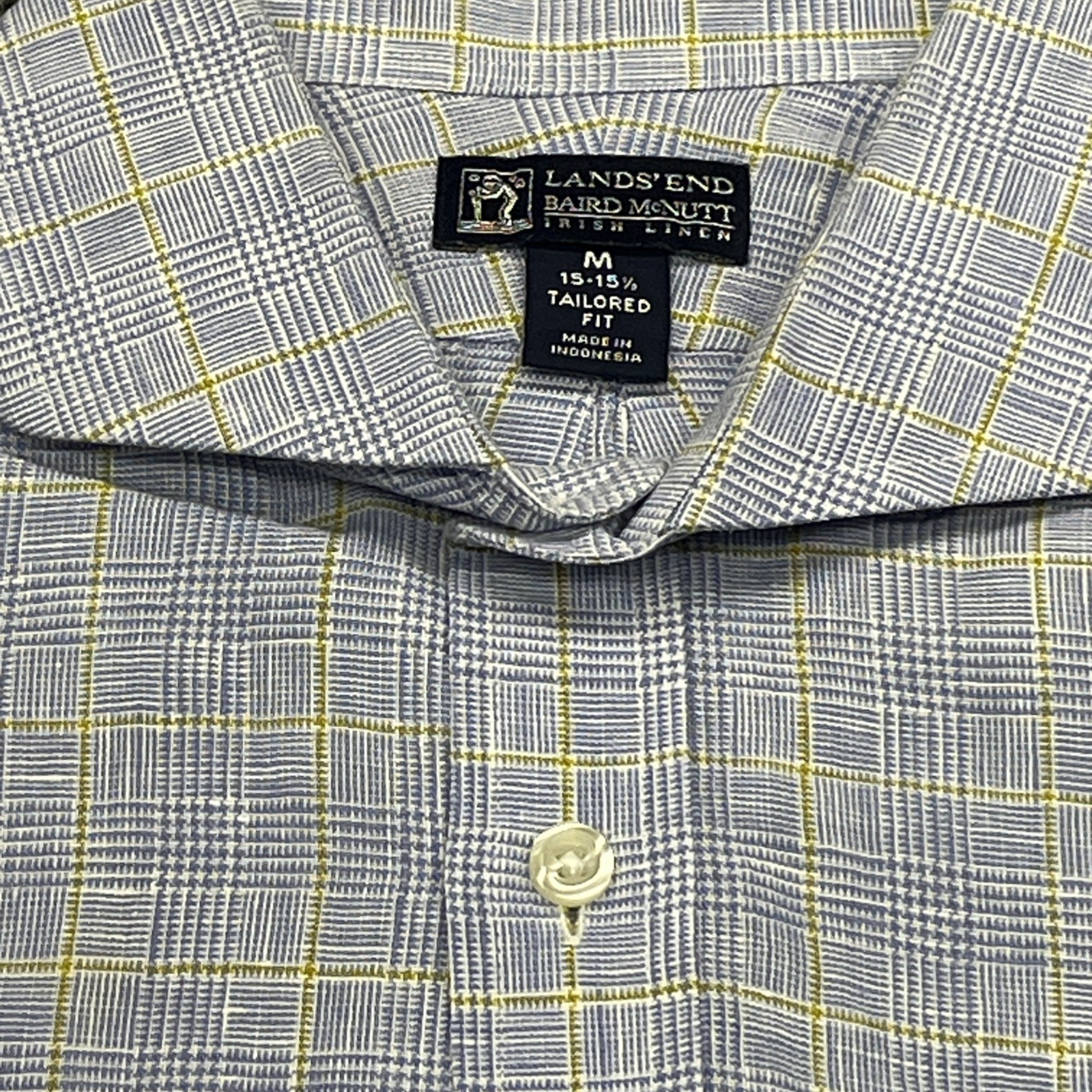 Lands End Baird McNutt Irish Linen Button Up Shirt M Mens Tailored Fit 15 – 15.5