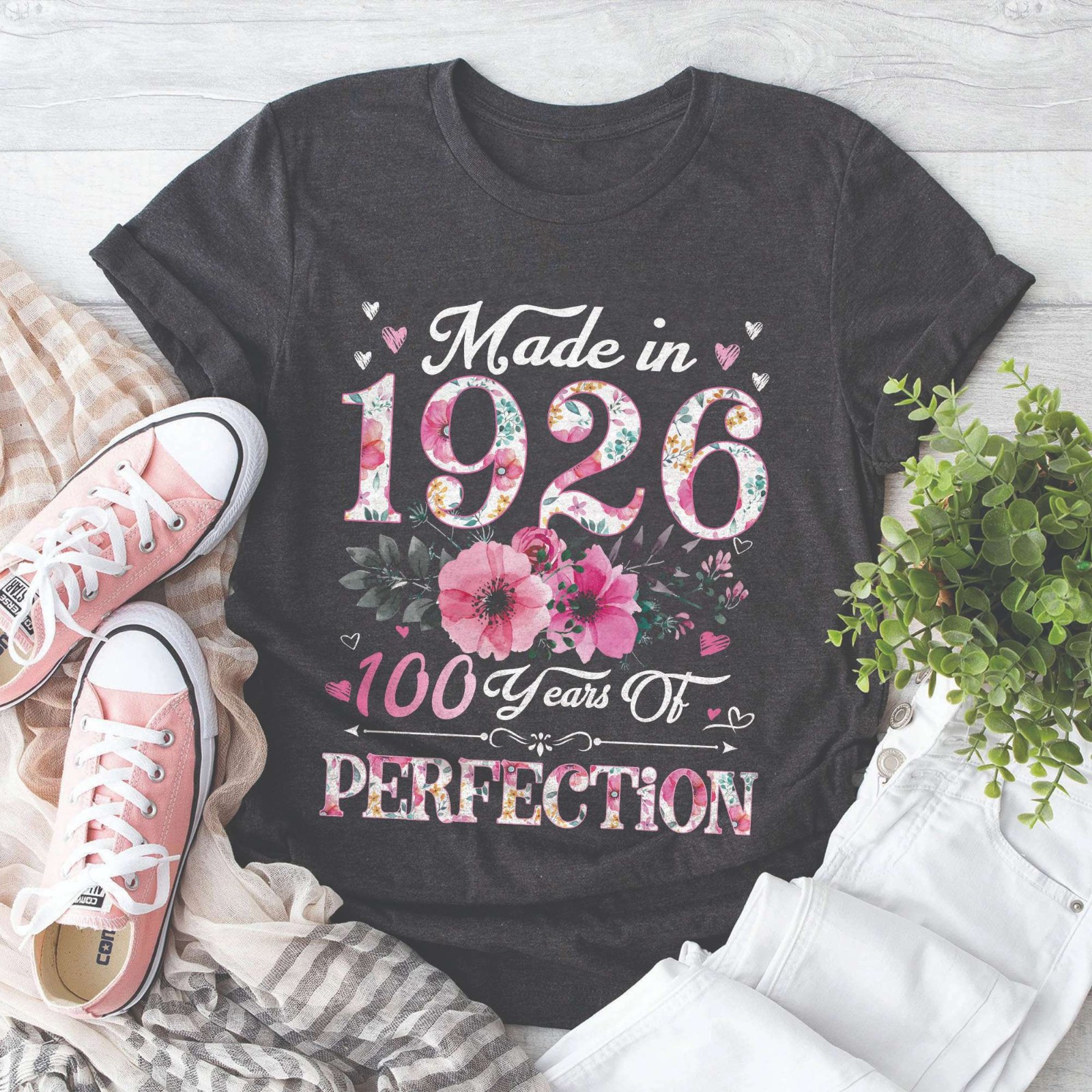 Made In 1926 100 Years Of Perfection Floral 100th Birthday Women Shirt Gift