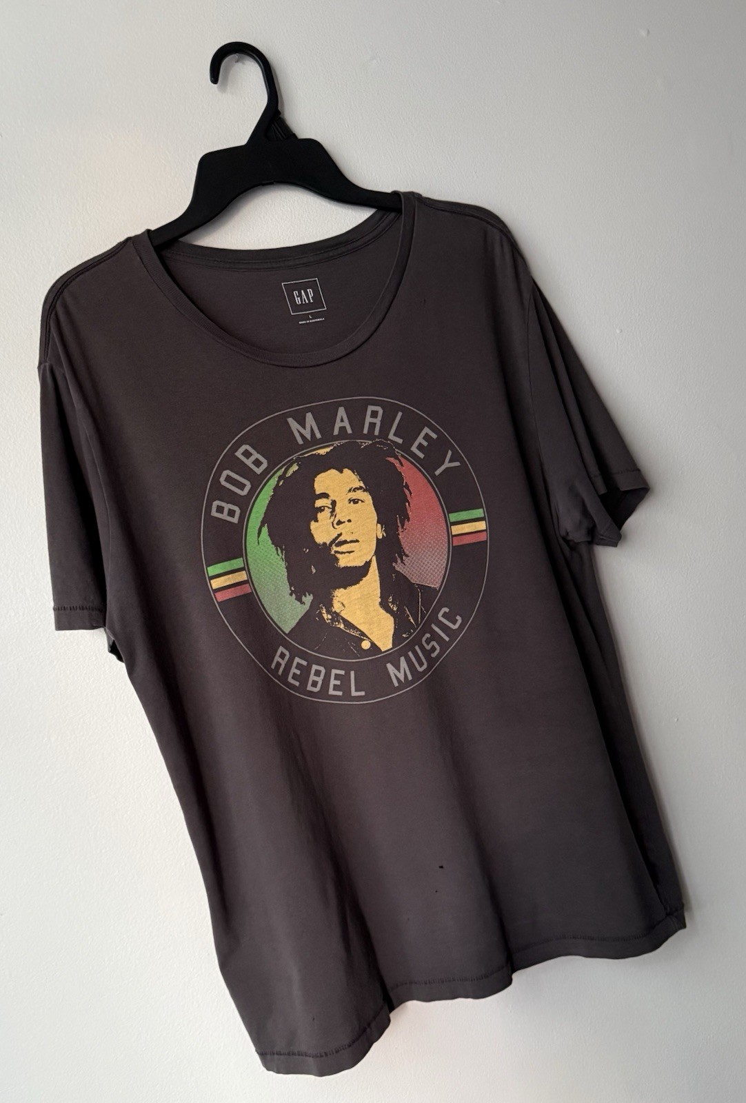 Bob Marley Rebel Music Graphic Shirt Gray Large Official