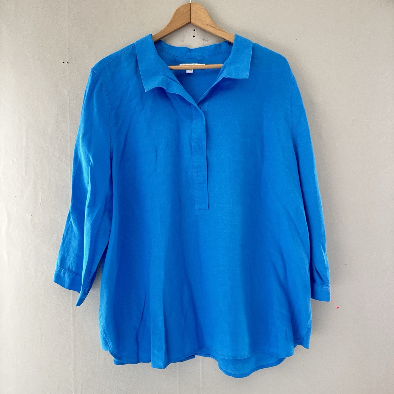 Chicos Womens Linen Button Up Size 3.5 / 18 Blue Coastal Nautical Collared Beach