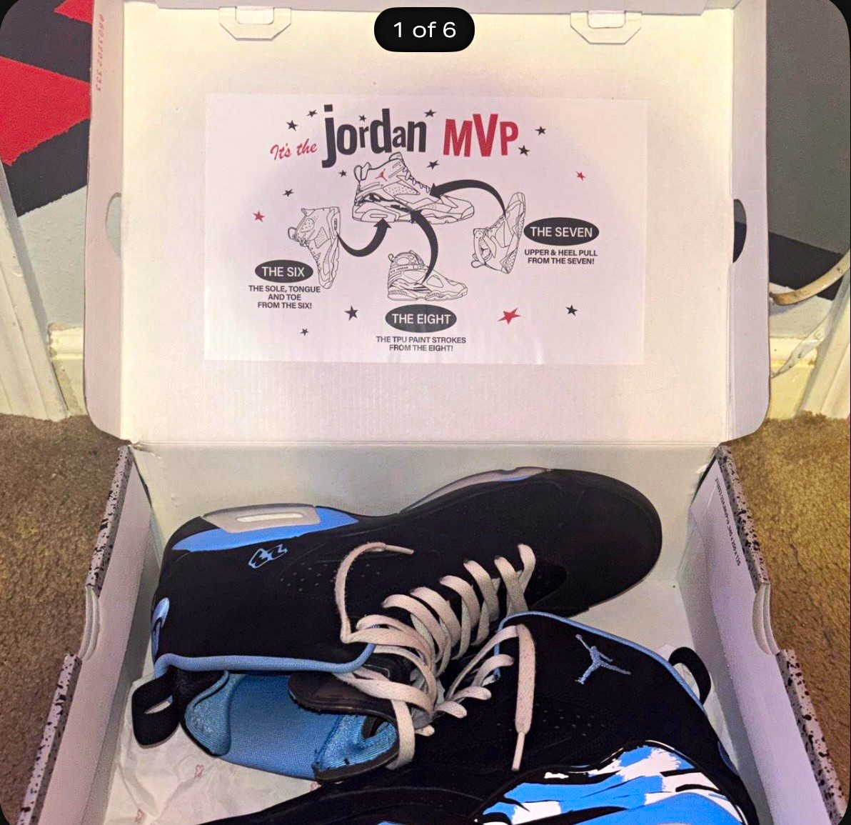 Clean pair of Jordan MVPs in Black/University Blue/White colorway. 10 in men’s