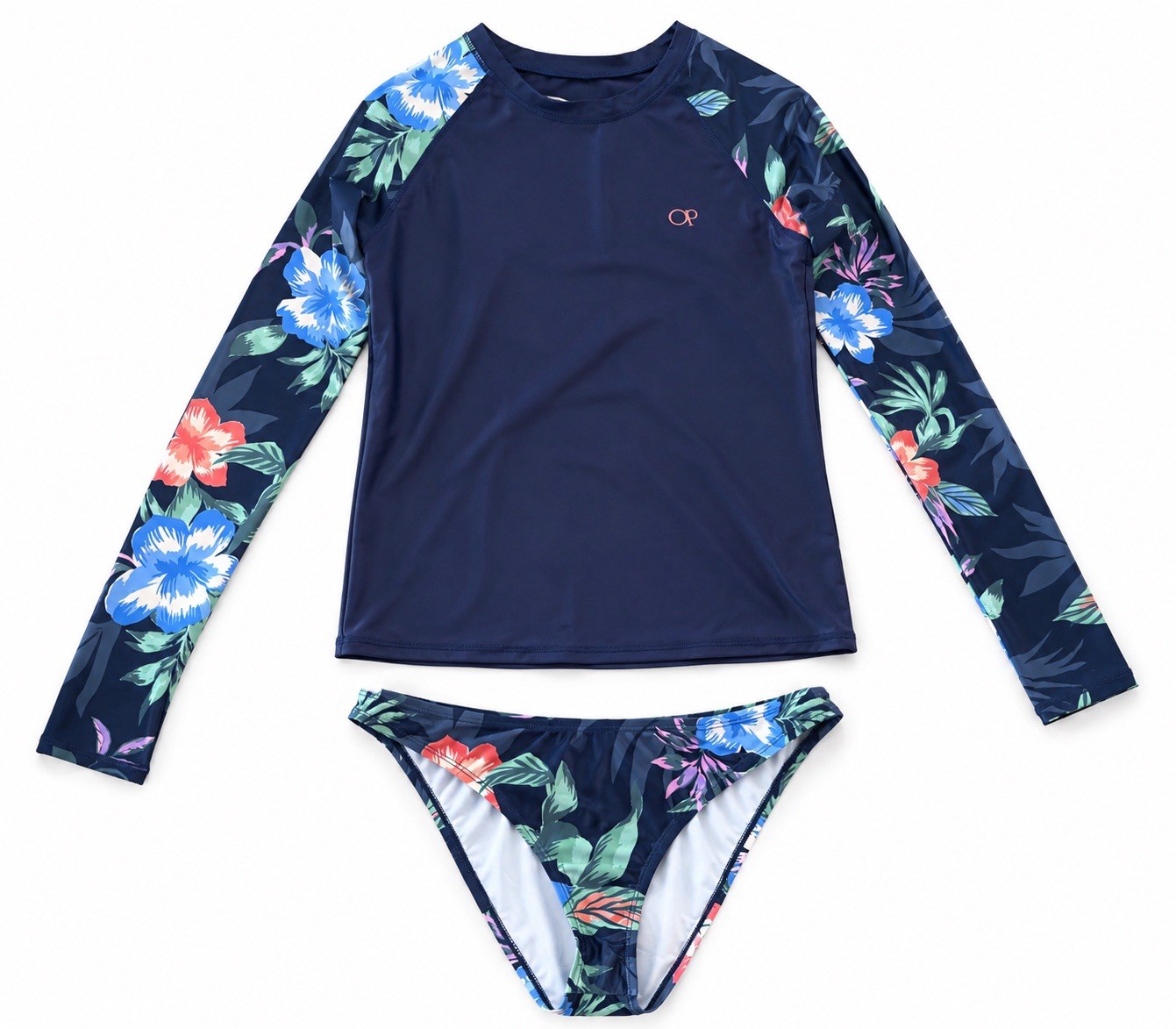 Ocean Pacific Op Long Sleeve Swim Wear Two Piece Front Zipper Sz L $84