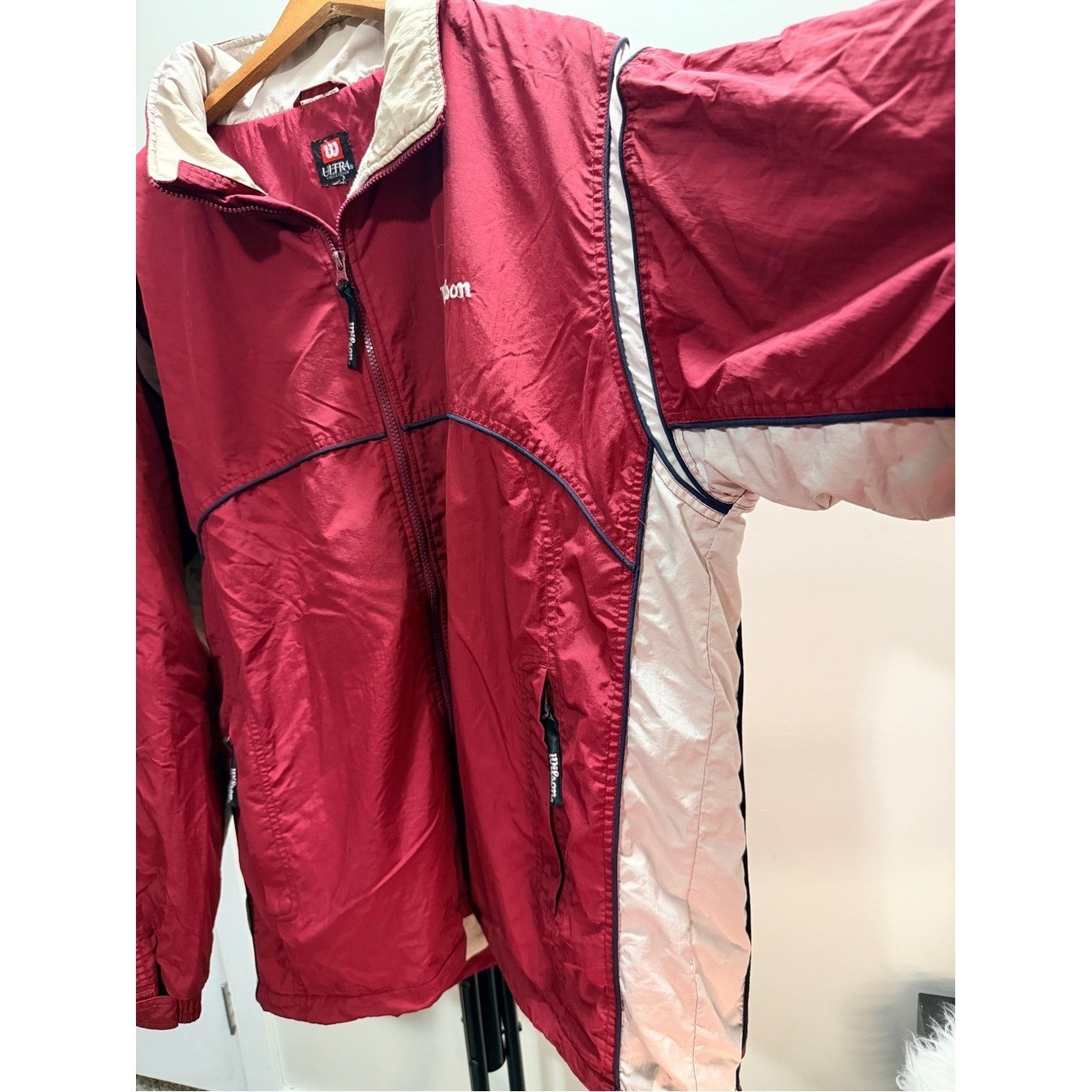 Wilson Y2K Maroon/Red Hooded Jacket with Packable Hood SZ XL