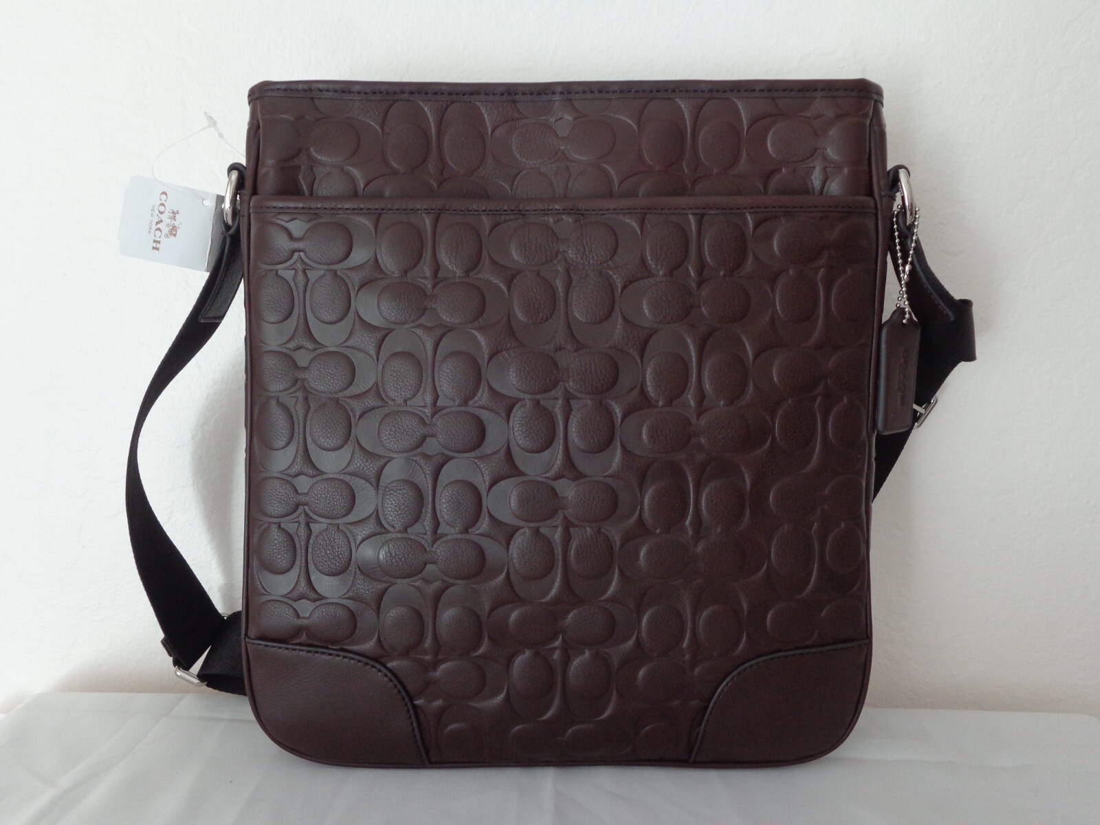 Coach NWT F71212 Heritage Web Leather Embossed C Zip Top Bag Brown