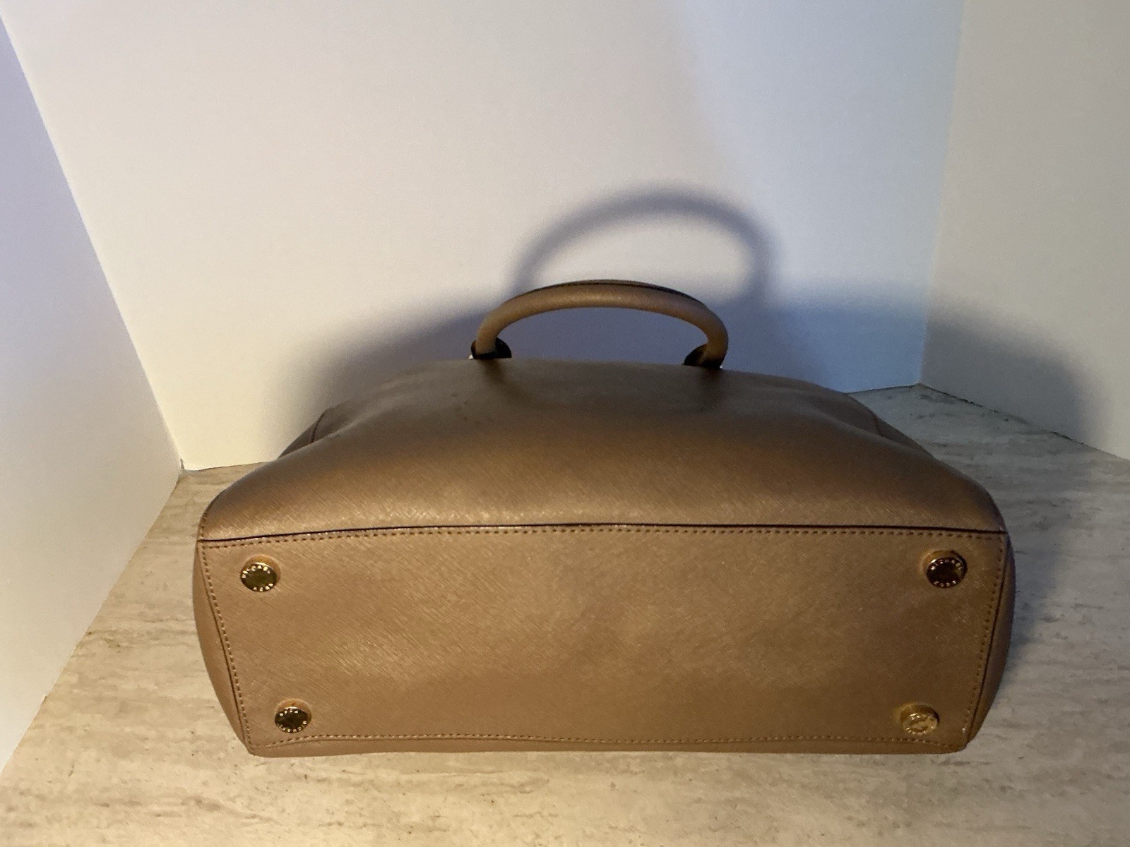 Michael Kors Savannah Large Saffiano Leather Satchel Taupe Crossbody Bag 14”