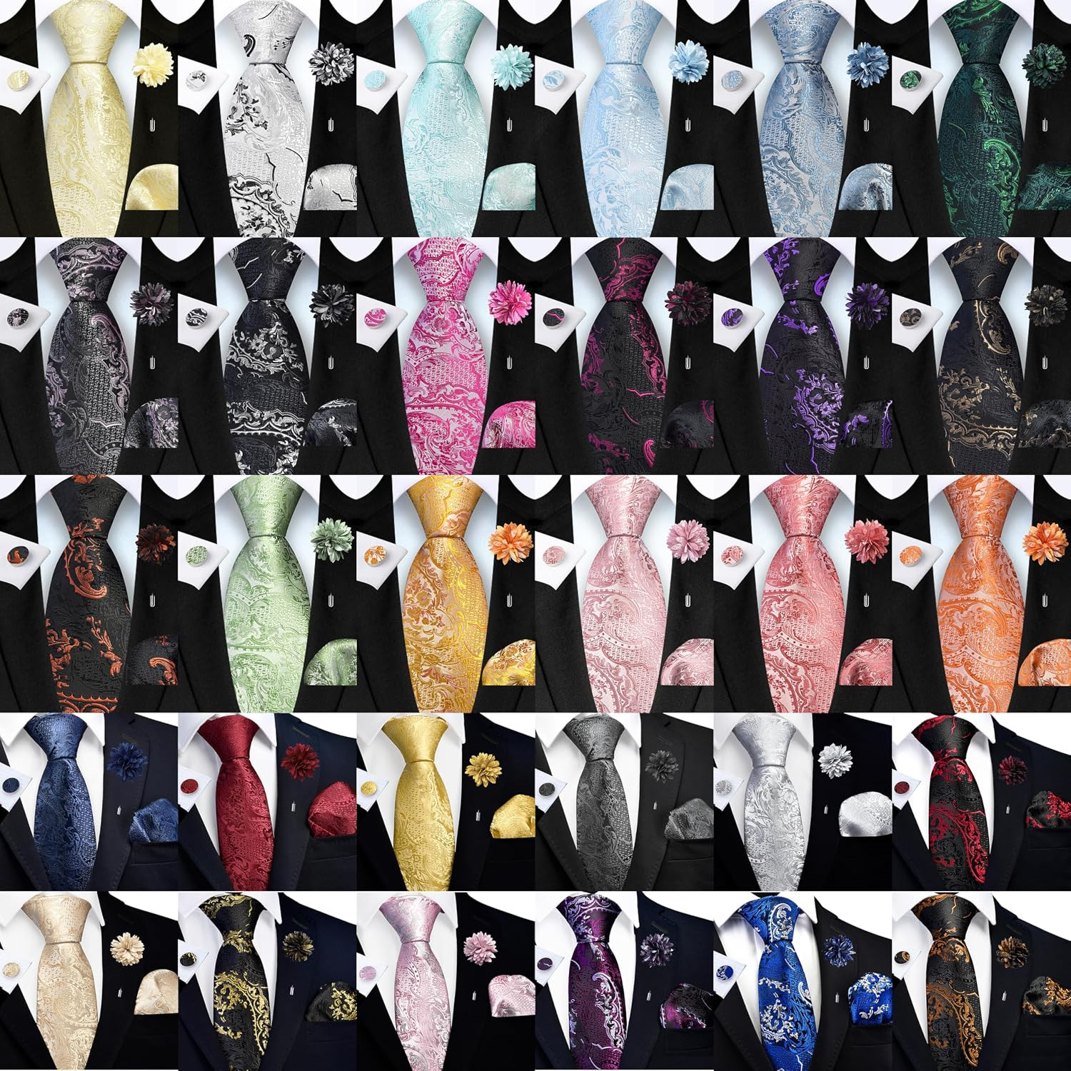 8Cm Paisley Tie Set for Men Necktie Lapel Pin Pocket Square Cufflinks Set for Me