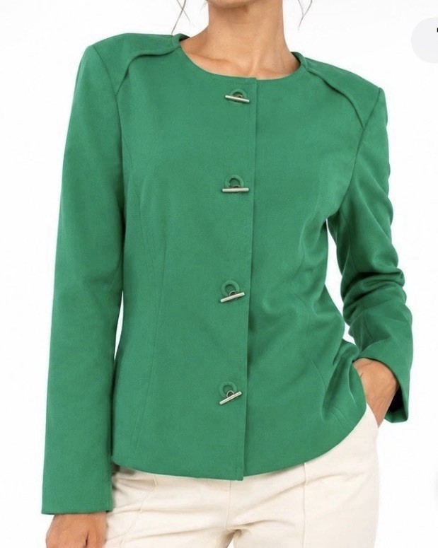 LANE BRYANT Green Toggle Blazer Women 20 Lined Collarless Textured Professional