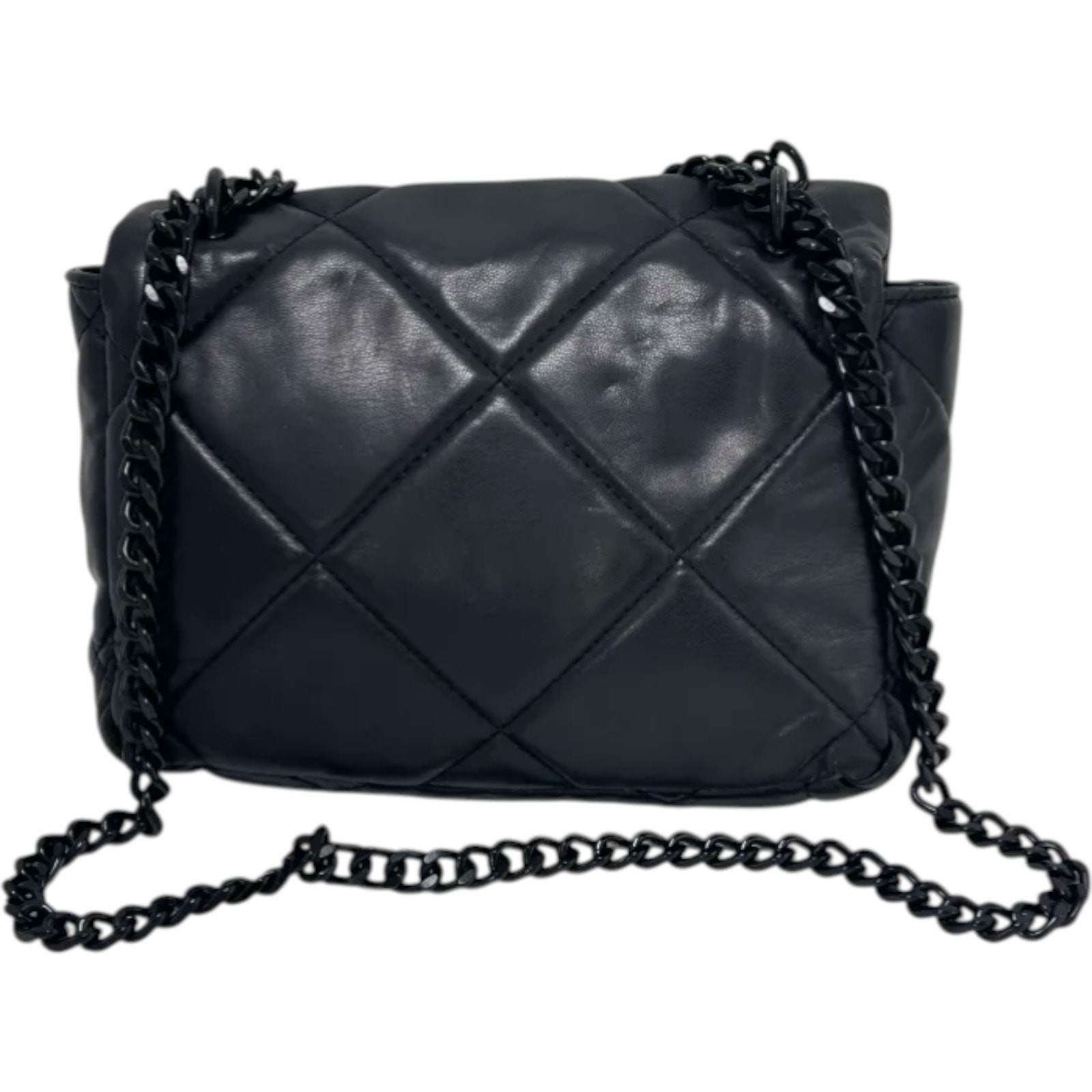 Badgley Mischka Black Quilted Chain Strap Crossbody Faux Leather Dark Feminine