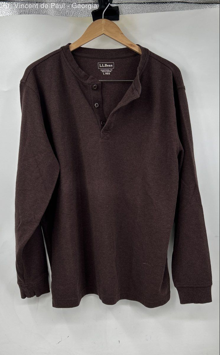 L.L. Bean Thermal Henley Shirt Men’s Large Brown Buttons