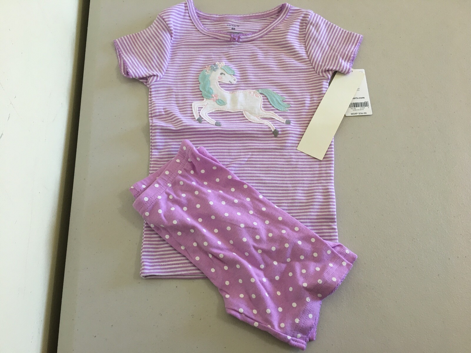 New Carter’s Girls Horse Pajama 4pc Set Snug Fit Kid Sizes 6, 7, 14