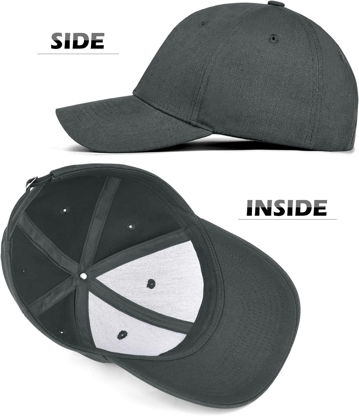 3 Pack Unisex Cotton Baseball Cap Adjustable One Size, Black+grey+khaki