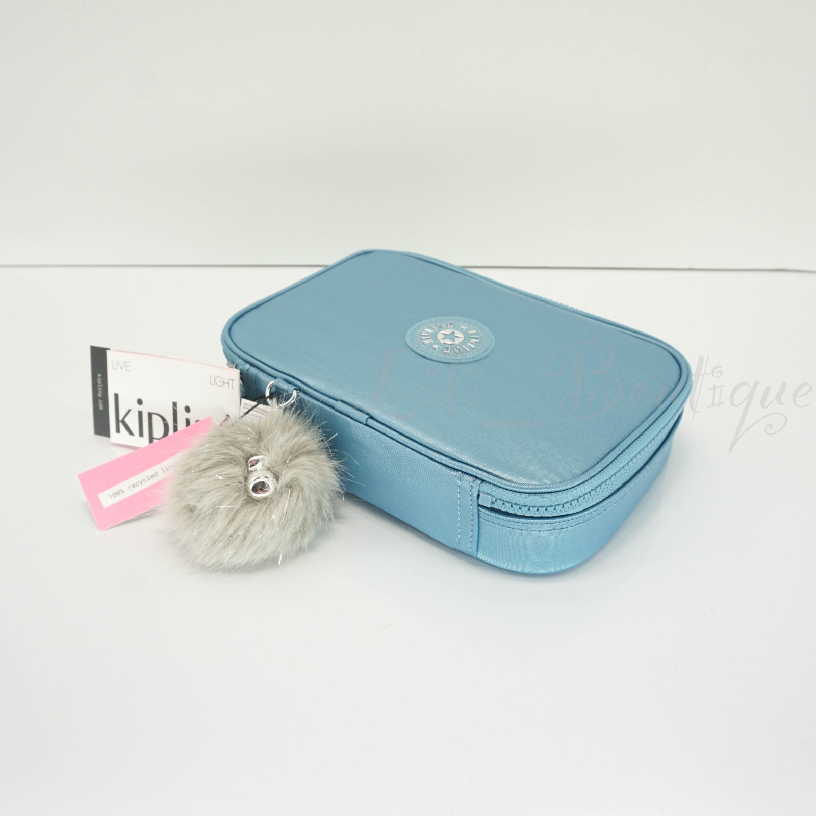 Kipling 100 Pens Case Pencil Accessory Polyamide AC6117 Aqua Tides Metallic $54