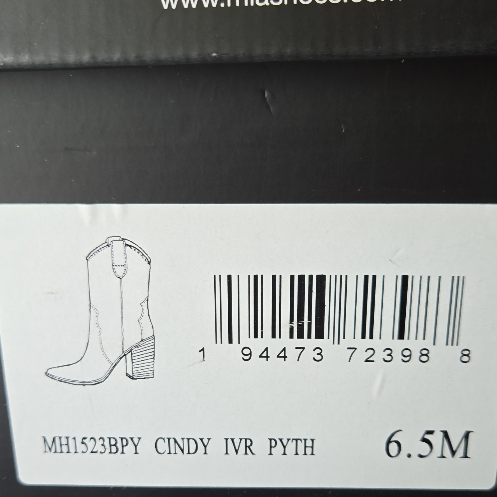 MIA 1976 Cindy Ivory Western Pull On Mid-Calf Boot Pointed Toe 6.5M MH1523BPY