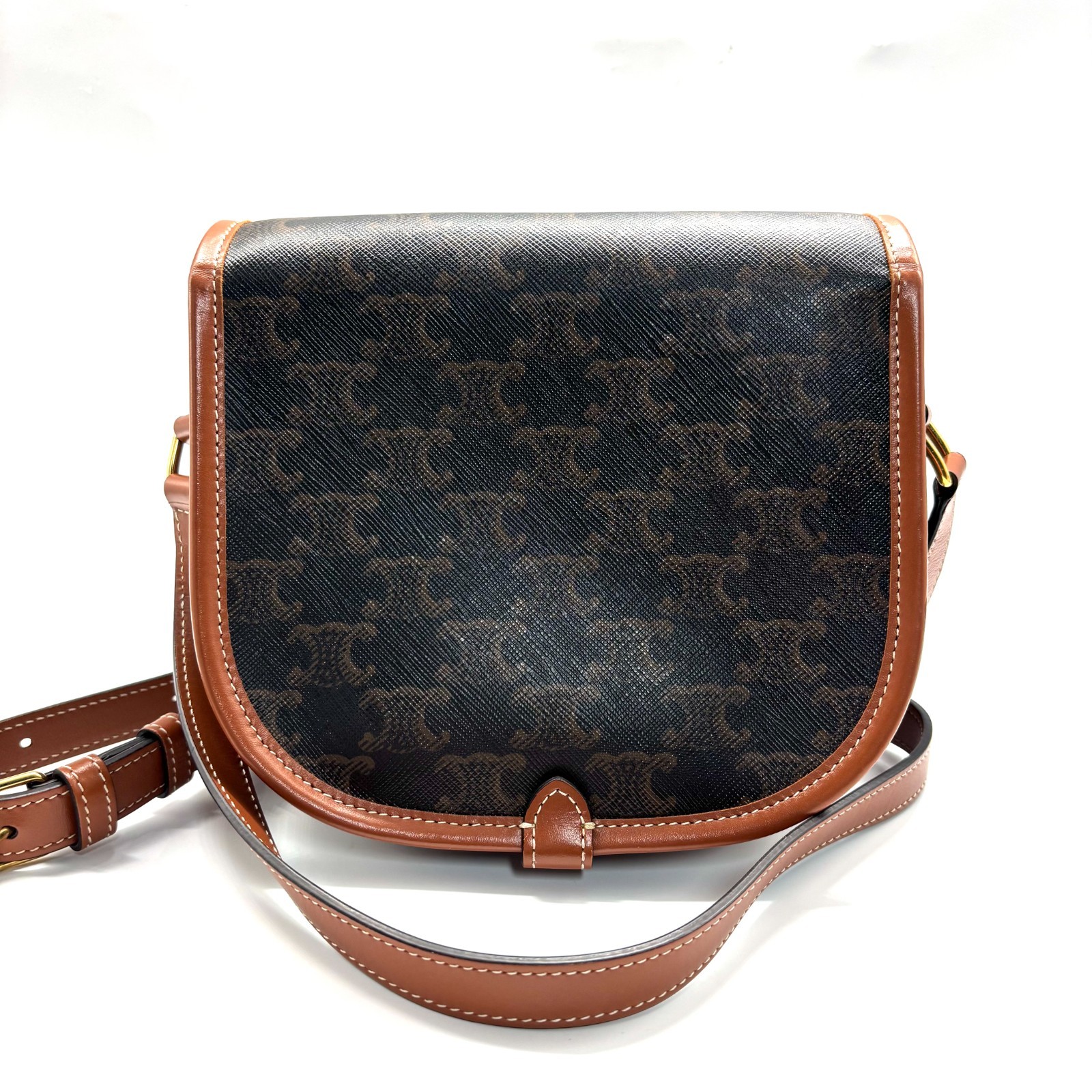 Pre owned Celine Triomphe Canvas Medium Folco Bag Tan | H24576