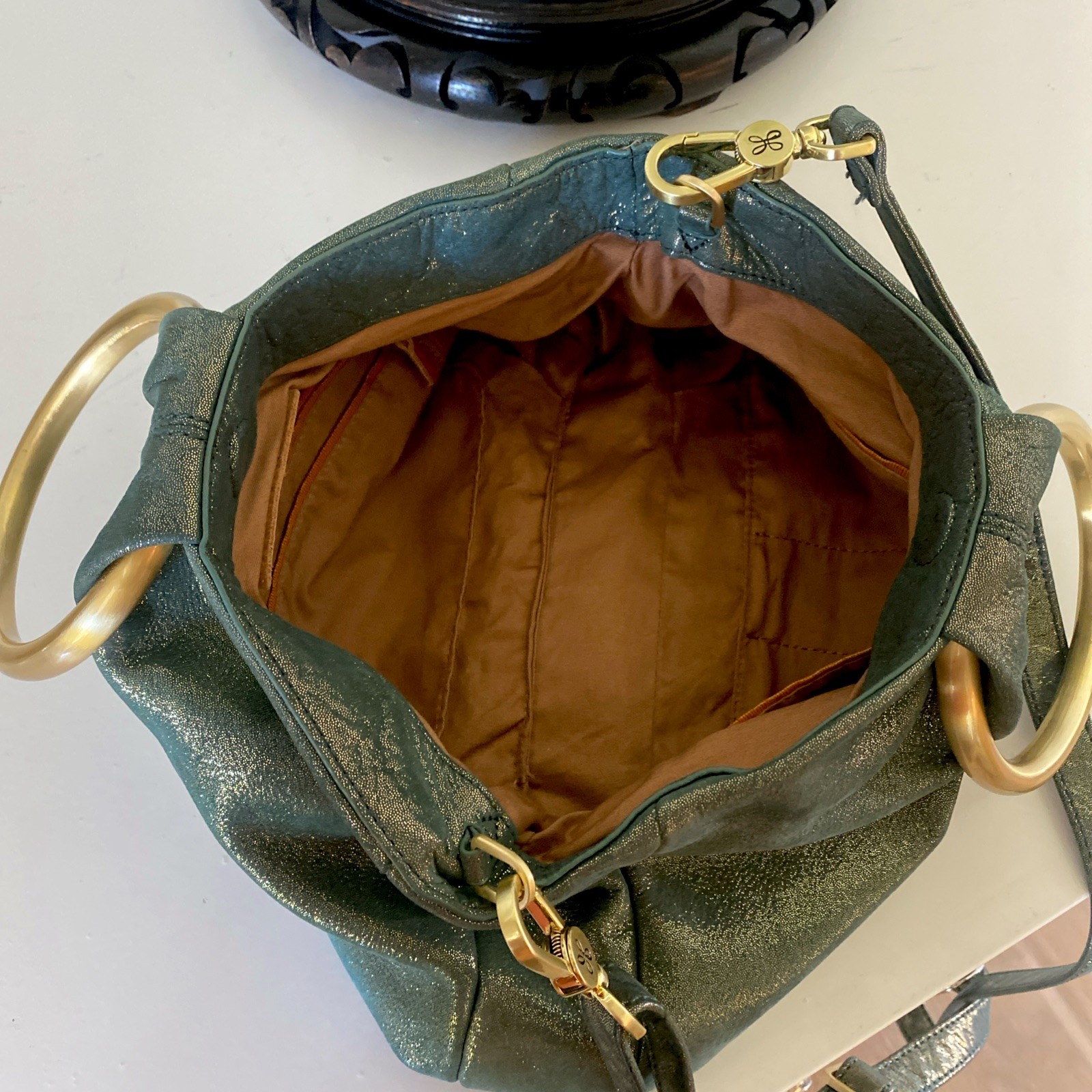 RARE Hobo Sheila Evergreen Shimmer Satchel Bag With Dust Bag NICE!
