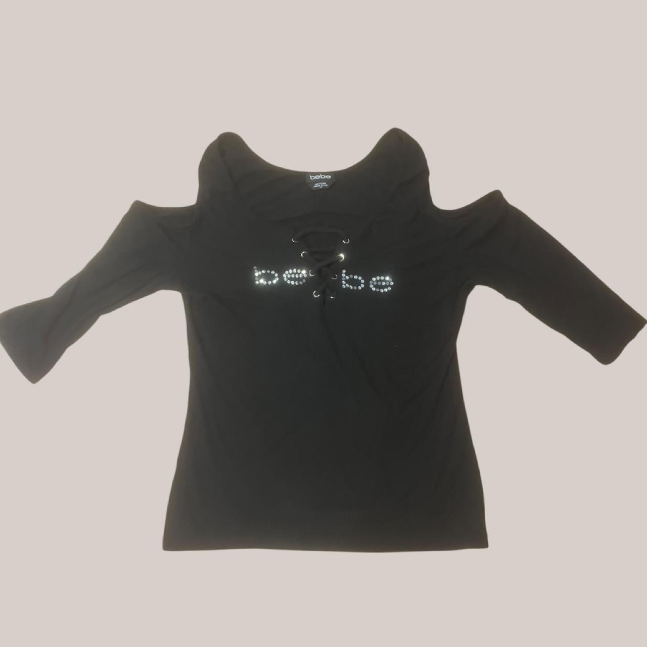 Bebe Y2K Rhinestone Long Sleeve Cold Shoulder Lace-Up Top – Size Large