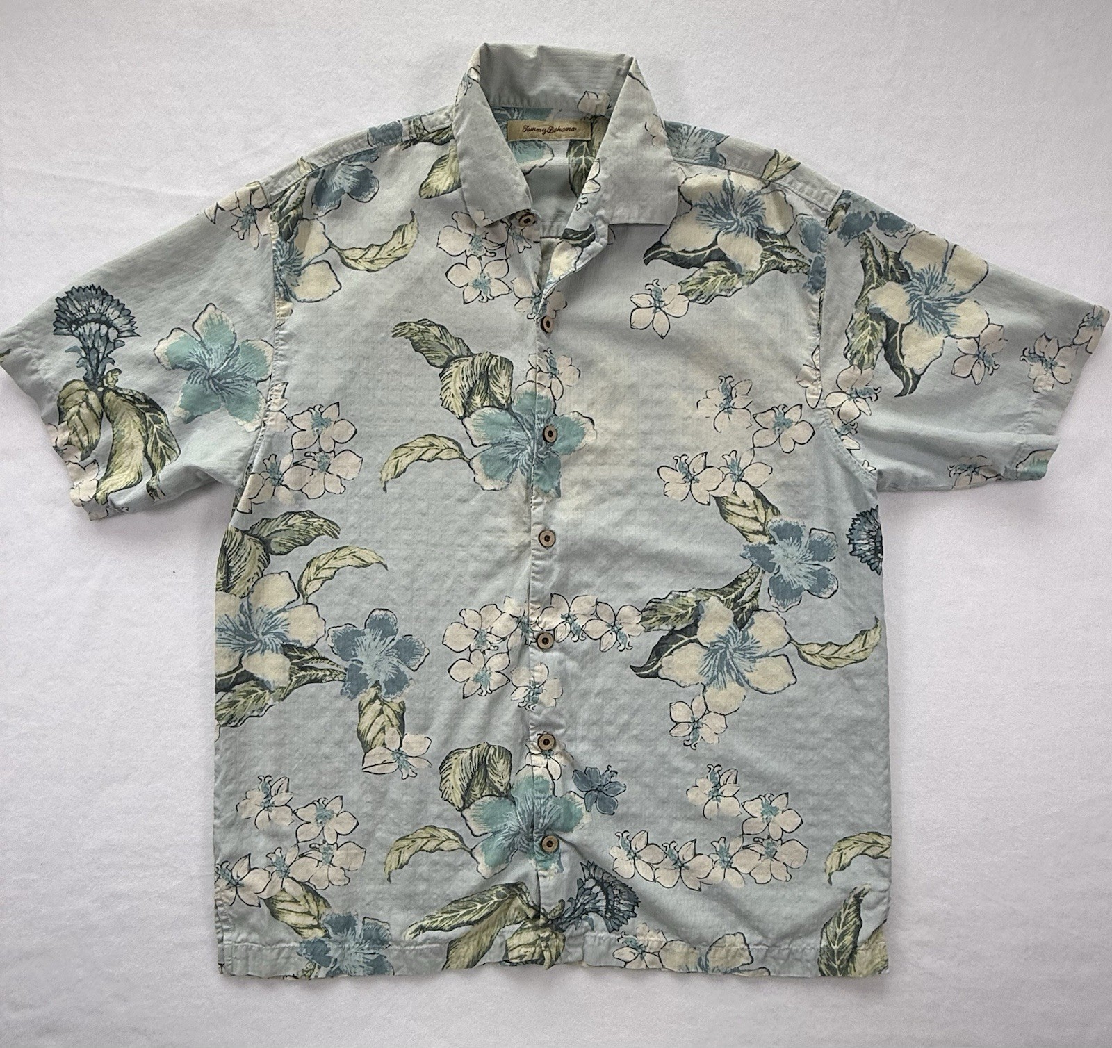 Tommy Bahama Men’s Large 100% Silk Hawaiian Camp Shirt Floral Aloha
