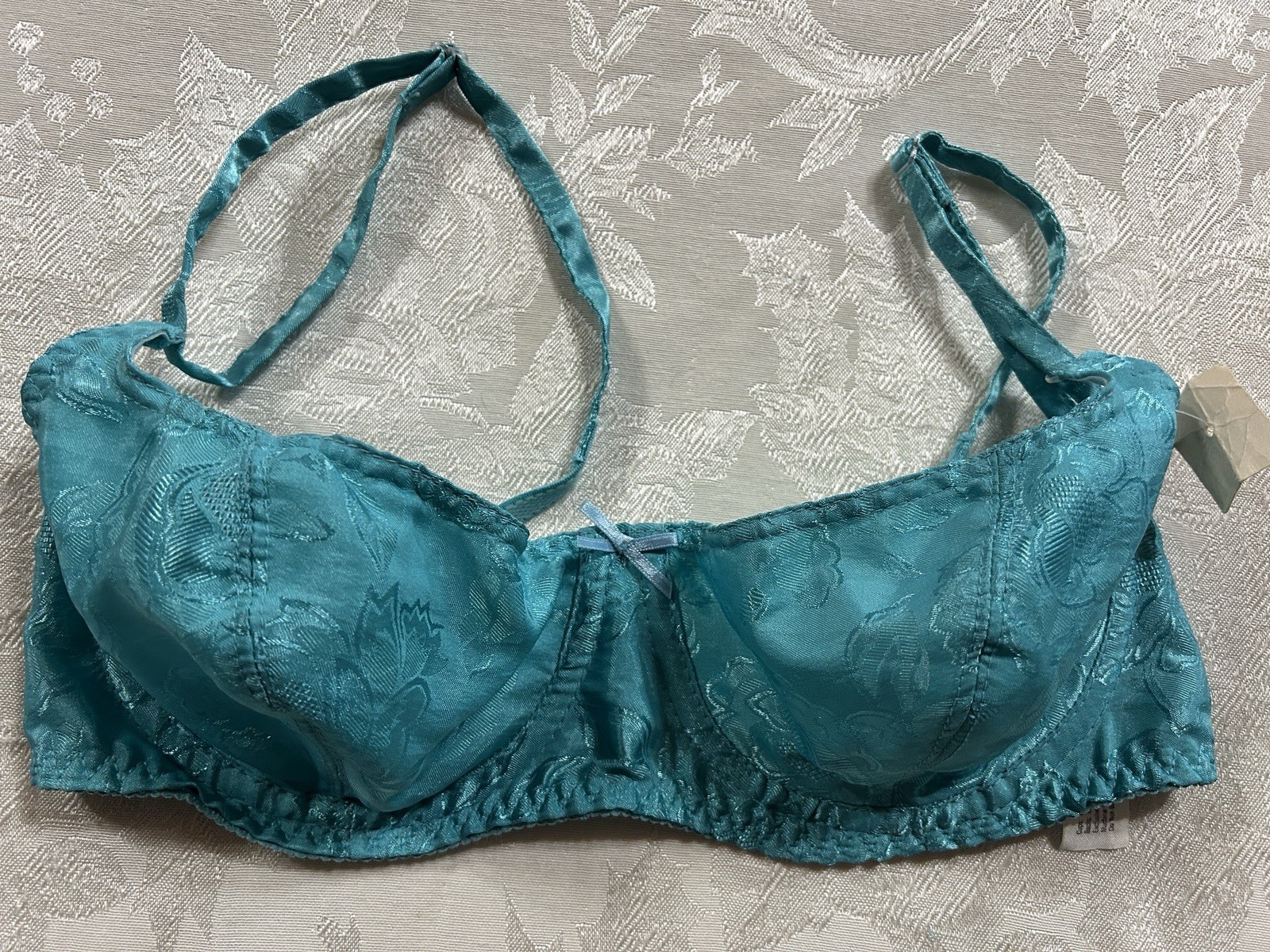 NWT Vtg NO EXCUSES Floral Shiny Satin 36C Bra Sz 7 Hi-Cut Panties Set