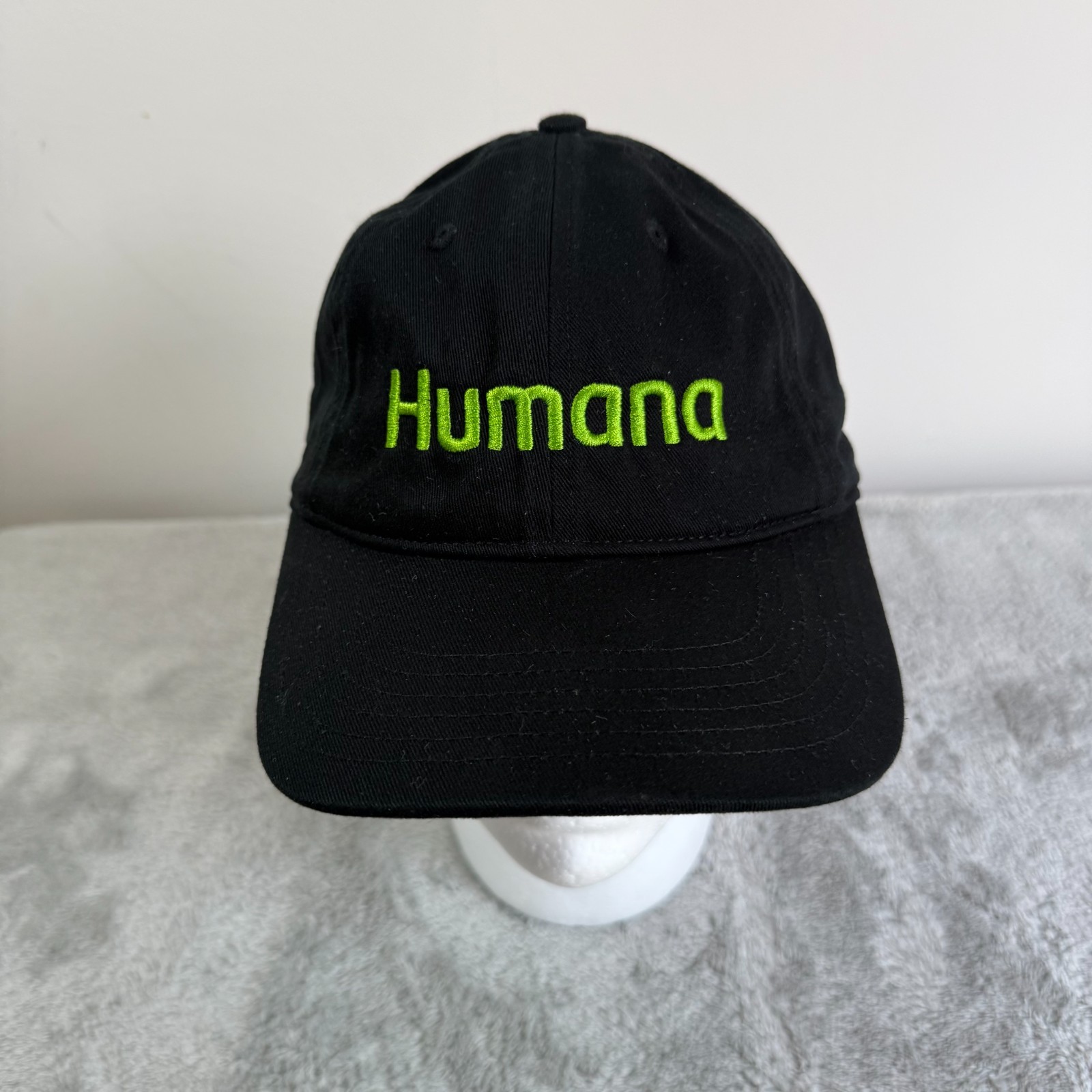 Humana Logo Hat Black Green Embroidered Organic Cotton Adjustable Baseball Cap