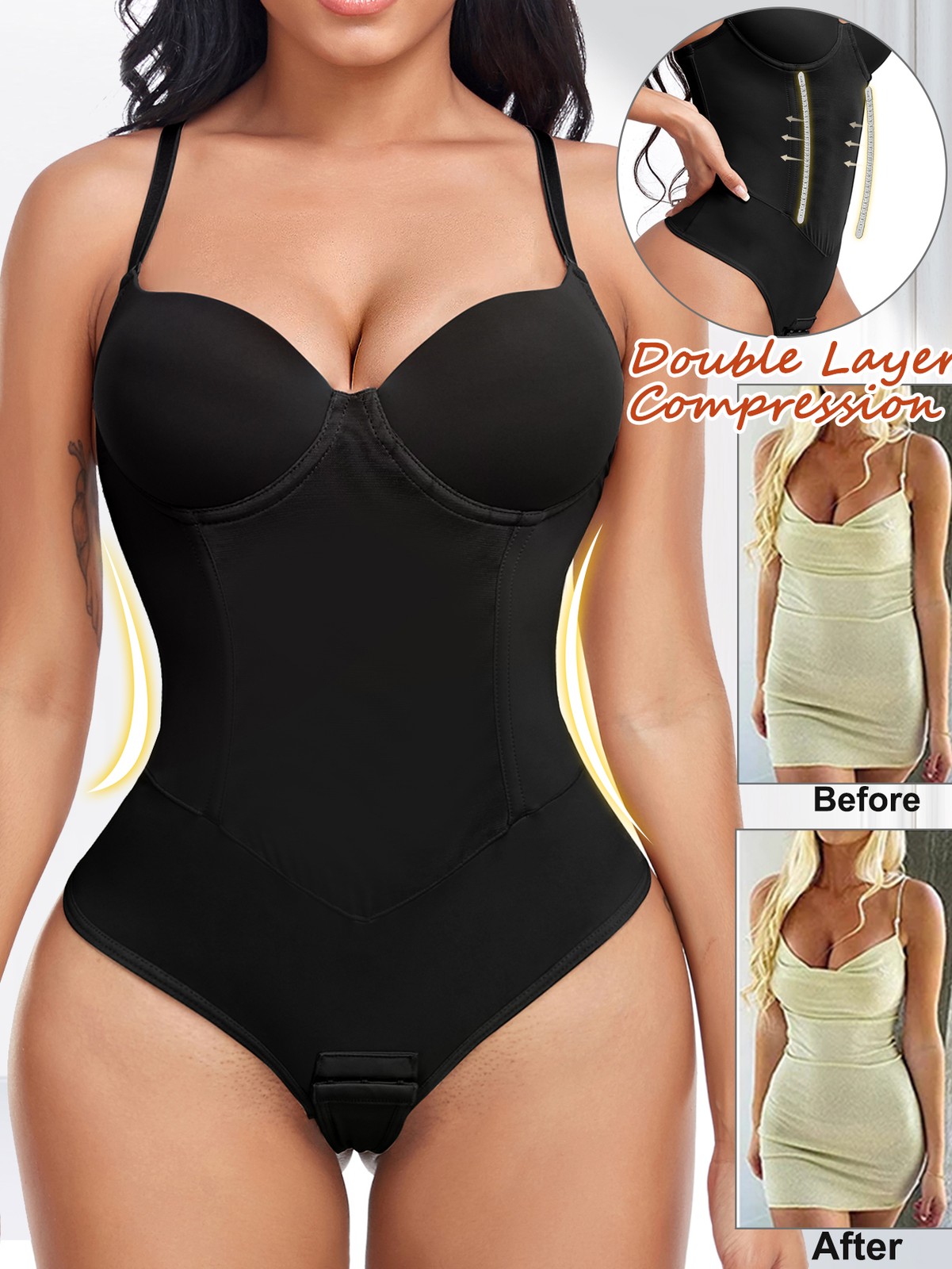 Womens Built-in Bra Underwire Shapewear Bodysuit Tummy Control Slimming Shaper