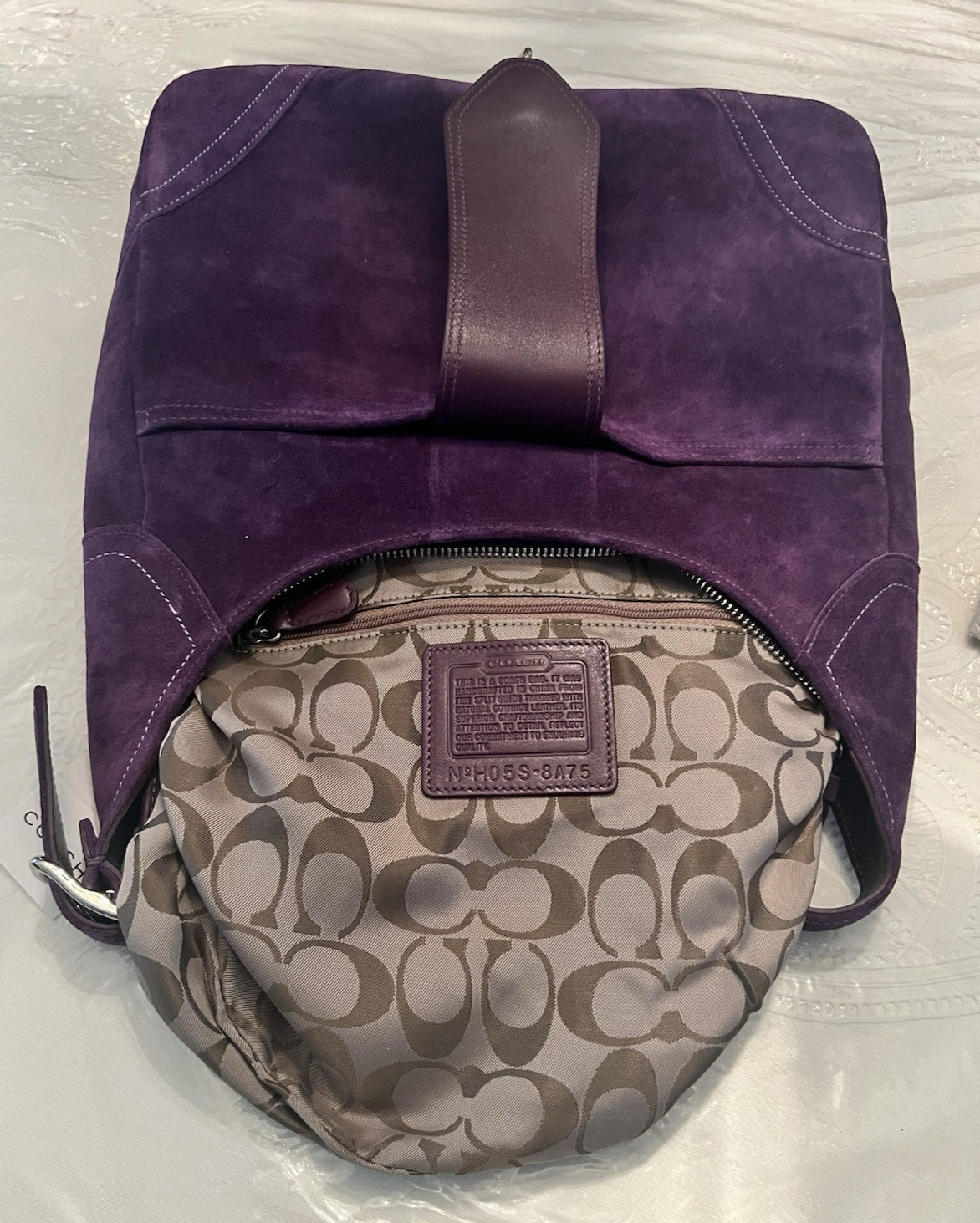 VINTAGE COACH HAMPTONS PLUM SUEDE LRG HOBO BAG-CARE KIT-DUST BAG & BOX NEW TAG