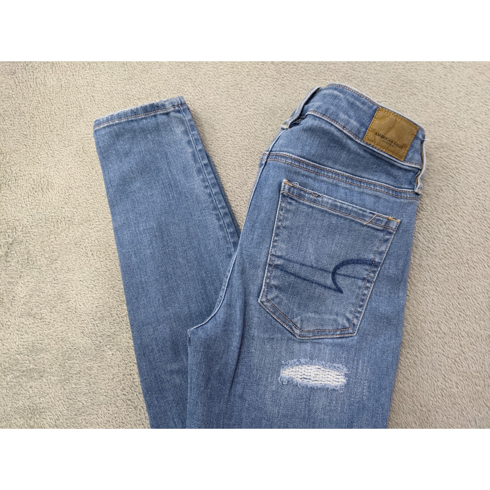 American Eagle Hi Rise Jeggings Size 00 Super Stretch X Distressed Denim Jeans