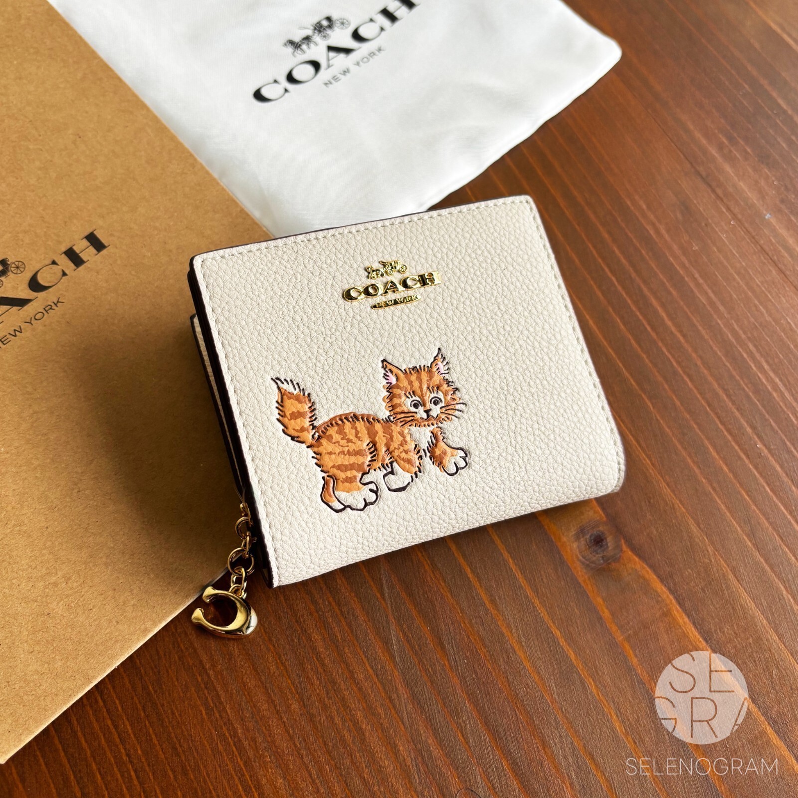 COACH Snap Wallet & Card holder With Dancing Kitten Cat CC472 Outlet New w/ Box