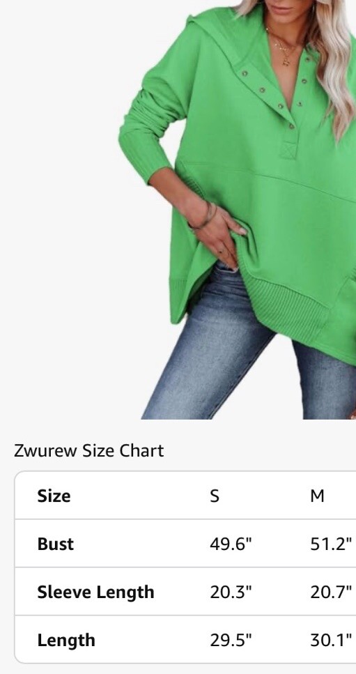 Women’s Oversized Green Sweatshirt Size Medium Tunic Hoodie Pockets Henley NWOT
