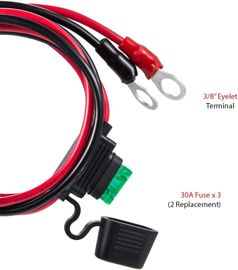 3/8″ Ring Eyelet Terminal Battery Boost Cable Heavy-Duty 30A Fuse 12 Size: 3FT