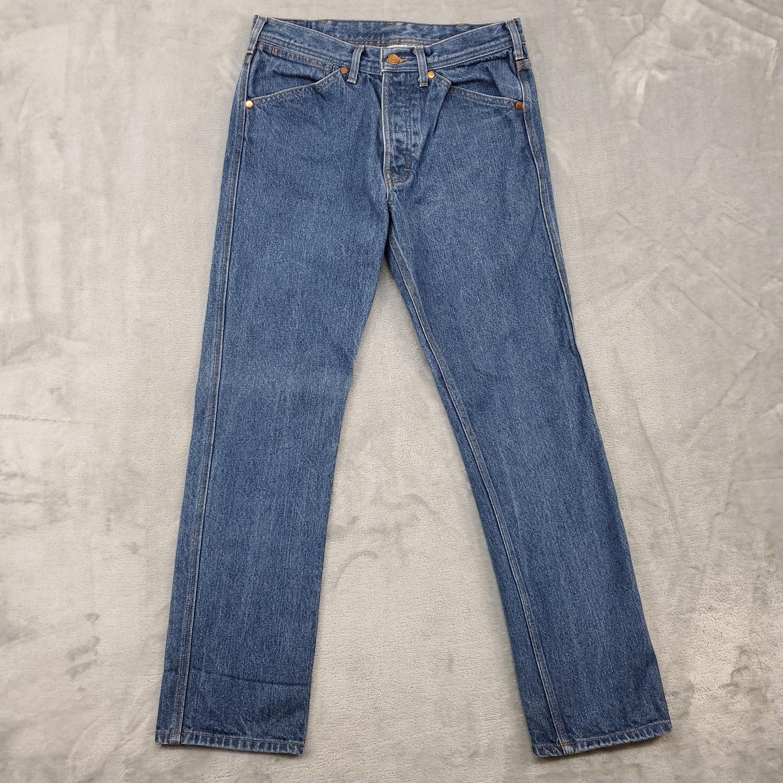 Topo Designs Jeans Mens 32 Blue Denim Button Fly Straight Leg Made in USA Casual