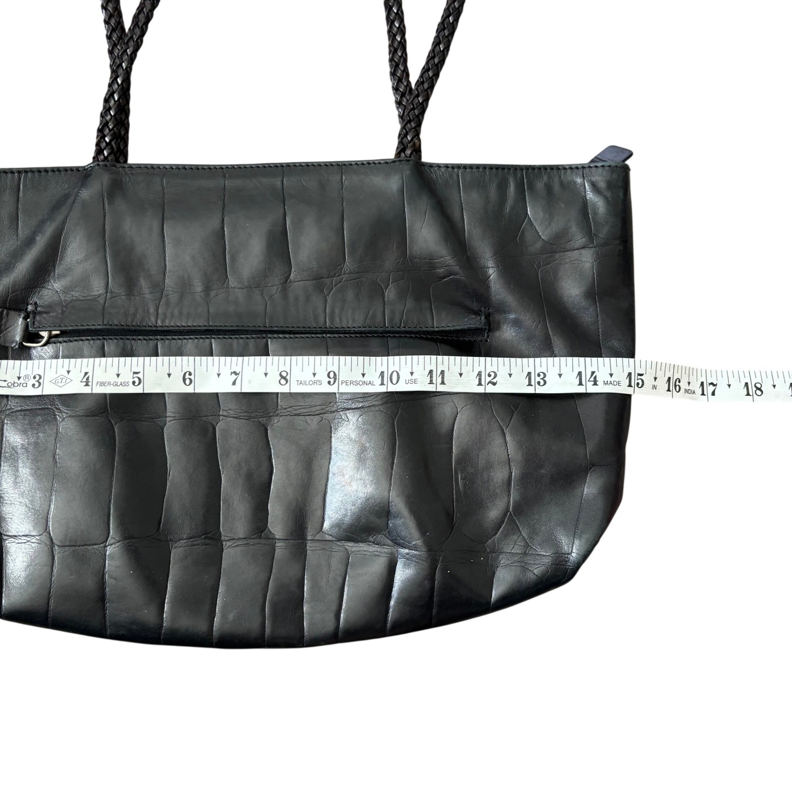 Falor Le Borse Crocodile Embossed Leather Shoulder Bag Black Made in Italy