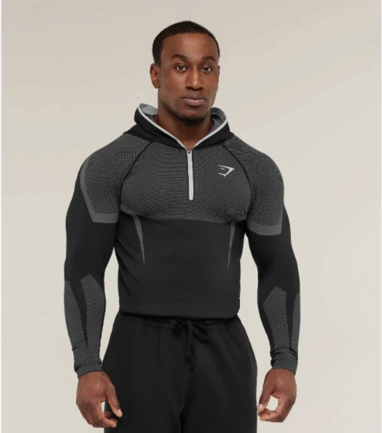 Gymshark Onyx 5.0 Seamless Hoodie Black/Light Grey – Medium (IN HAND)