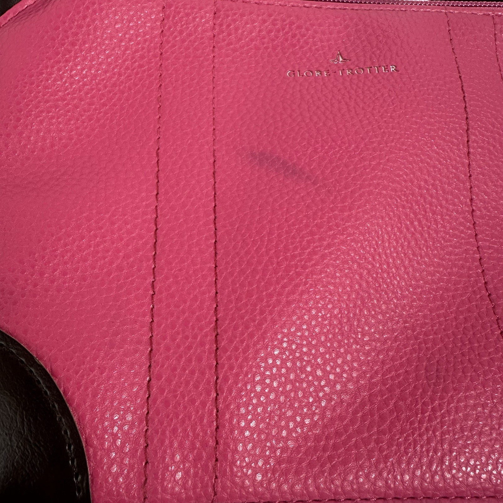Globe-Trotter x ANA Pink Zip Wristlet Clutch, Black Strap, Geometric Lined