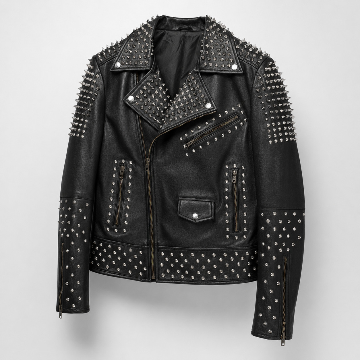 Black Leather Studded Spiked Punk Biker Moto Jacket Gothic Rock Unisex