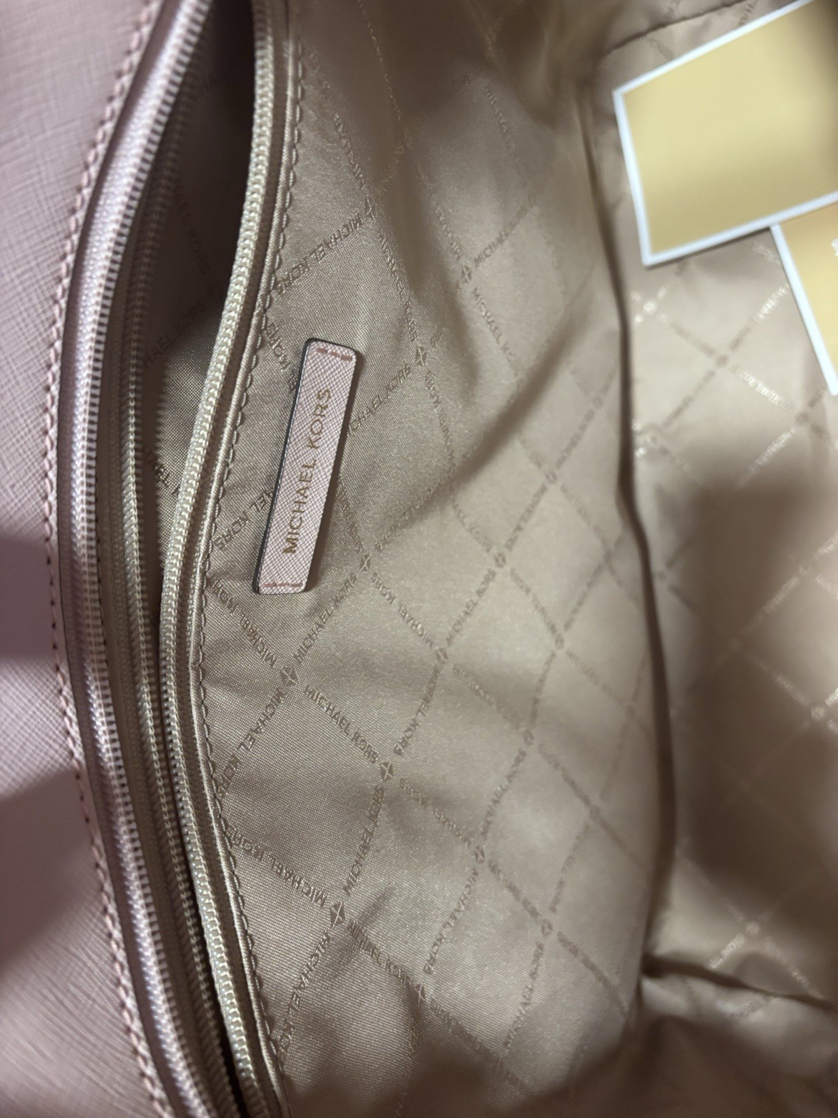 Michael Kors Pink Zip Tote Bag Gold Hardware MK Logo Charm Lined Pockets