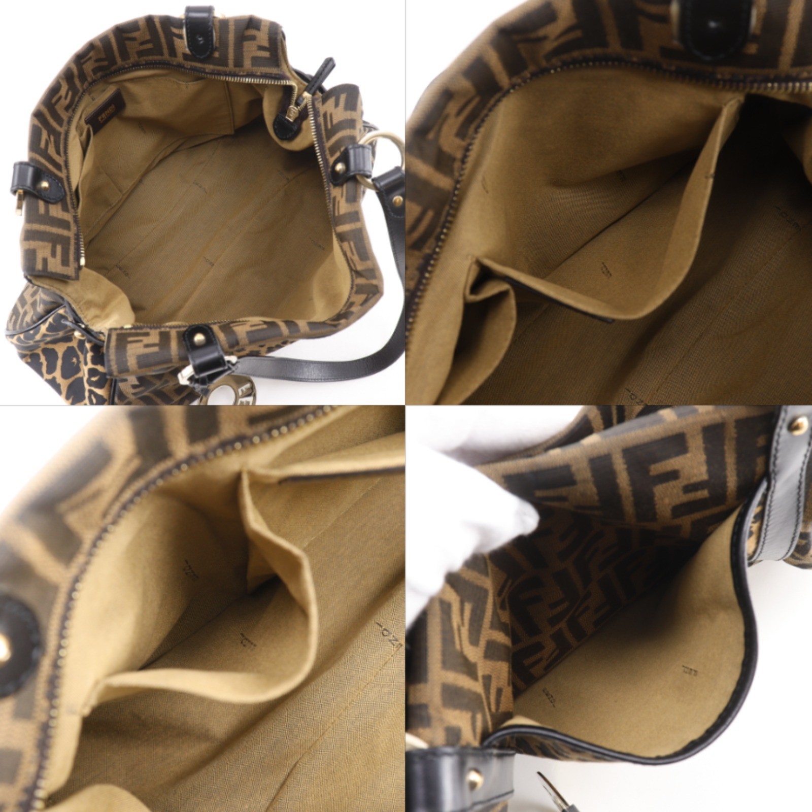 FENDI zucca leopard Tote Bag 8BH629 Brown Nylon canvas Leopard Women