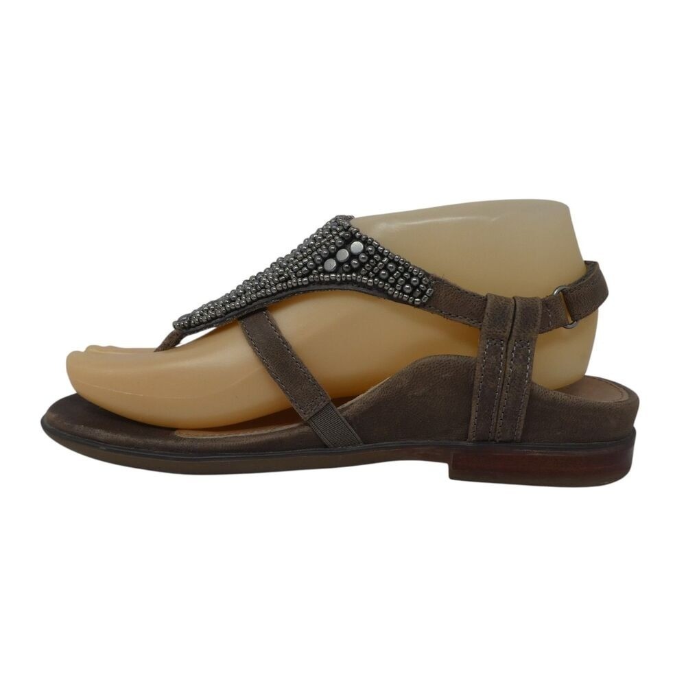 Aetrex Shiela Sandals Women 7 Black Leather Beaded T Strap Thong