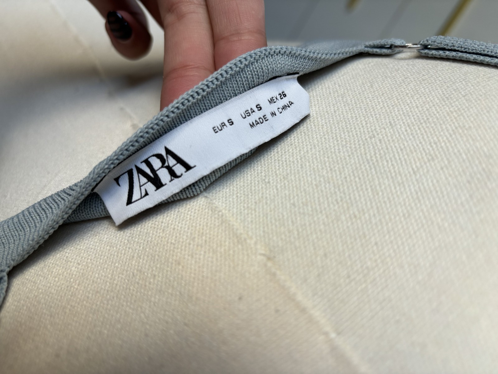 Zara Blue Knit Seamless Wireless Triangle Bralette Bra Adjustable Strap Small